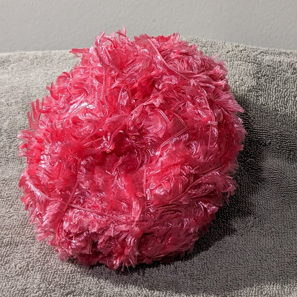 YARN Hot Pink Furry Fuzzy Soft Eyelash yarn Feather PARTIAL SKEIN